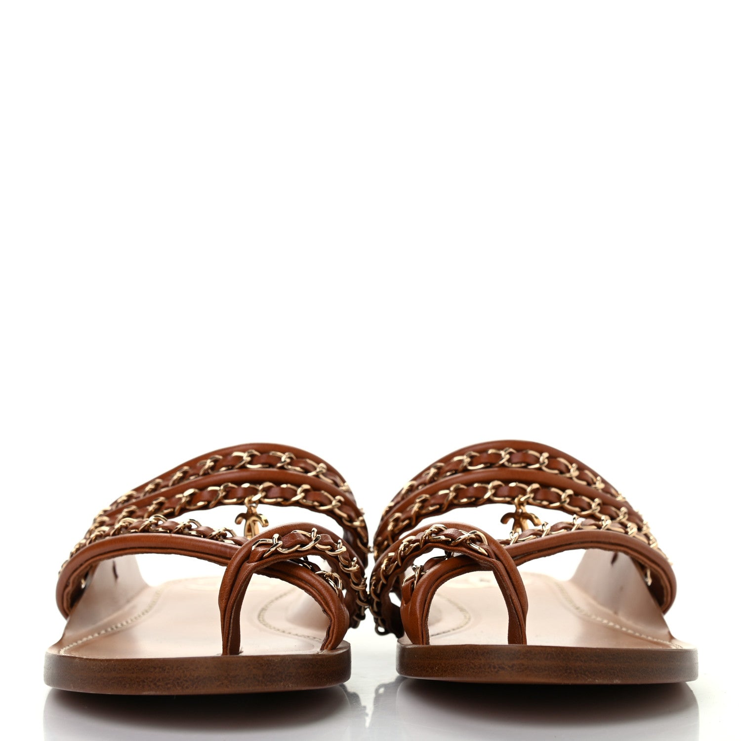 Chanel Calfskin Chain CC Thong Flat Sandals 38 Beige 2 of 6