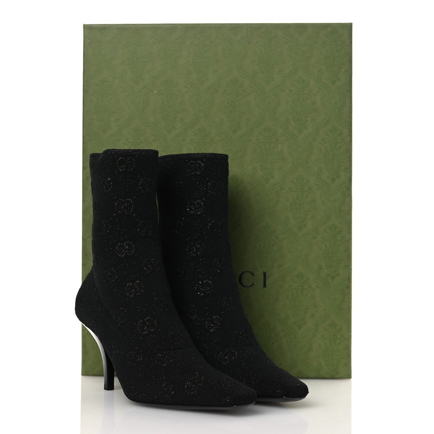 Technical Jersey Knit GG Monogram Square G 75mm Ankle Boots 39 Black Gray