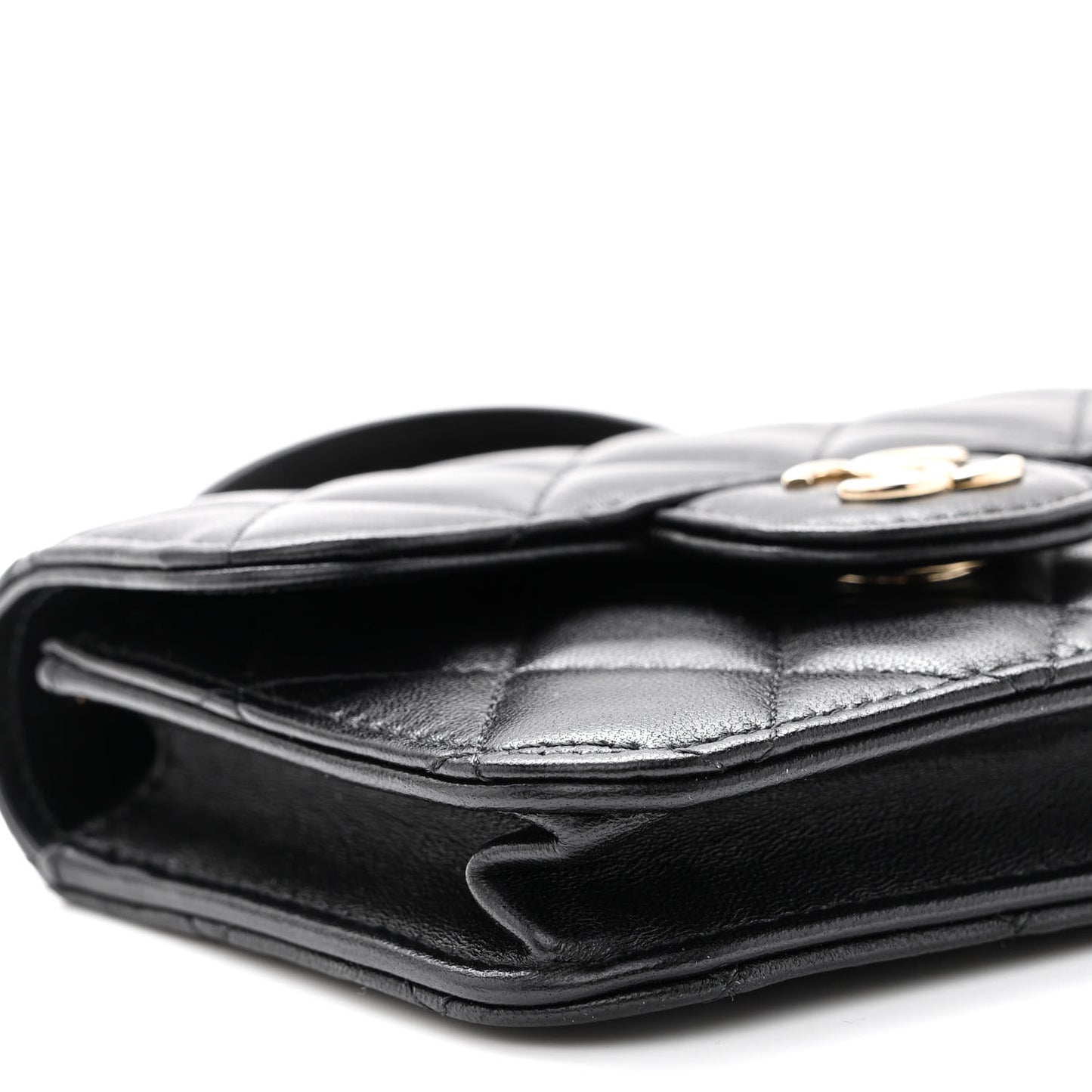 Lambskin Quilted Top Handle Flap Coin Purse With Chain Black