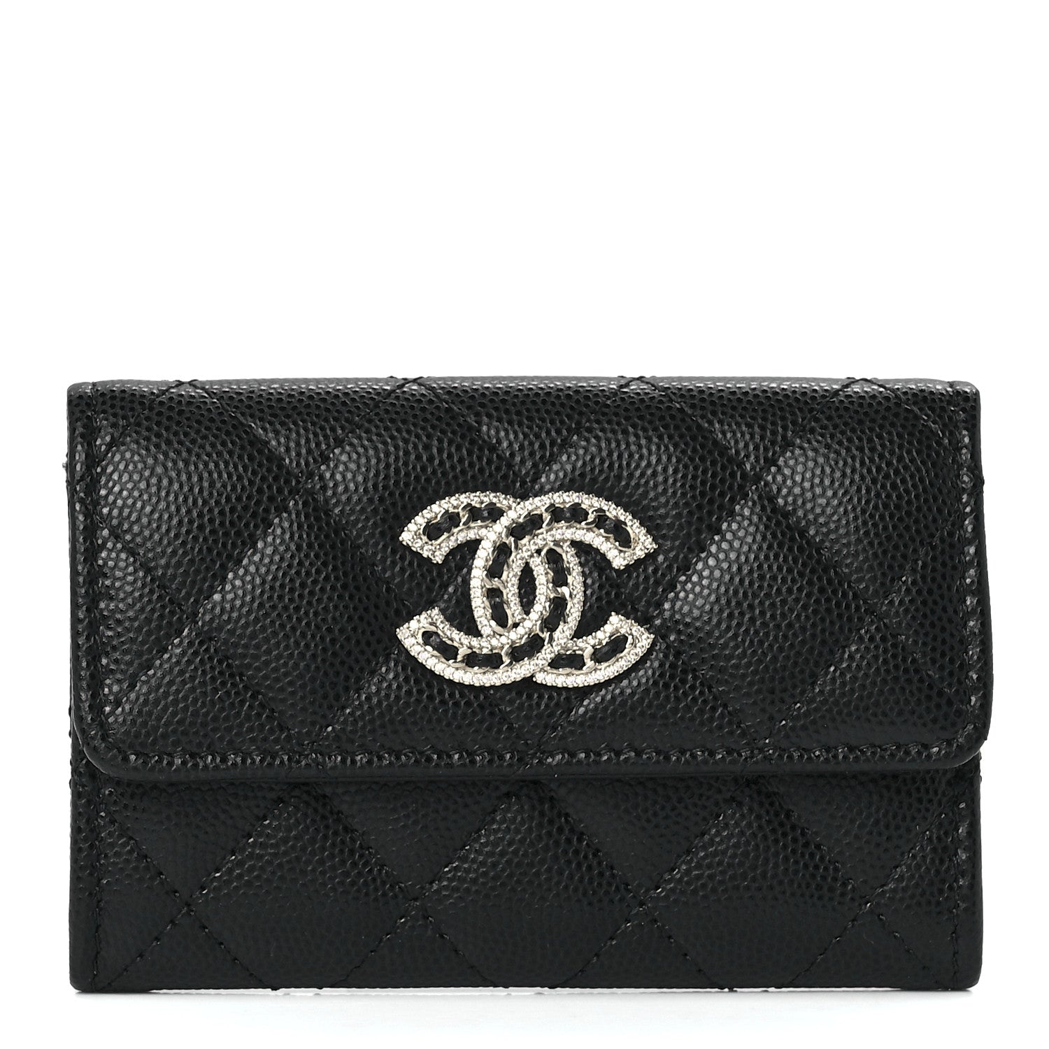 Chanel Caviar Quilted Crystal CC Flap Card Holder Black 1 of 13