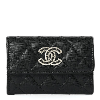 Chanel Caviar Quilted Crystal CC Flap Card Holder Black 1 of 13