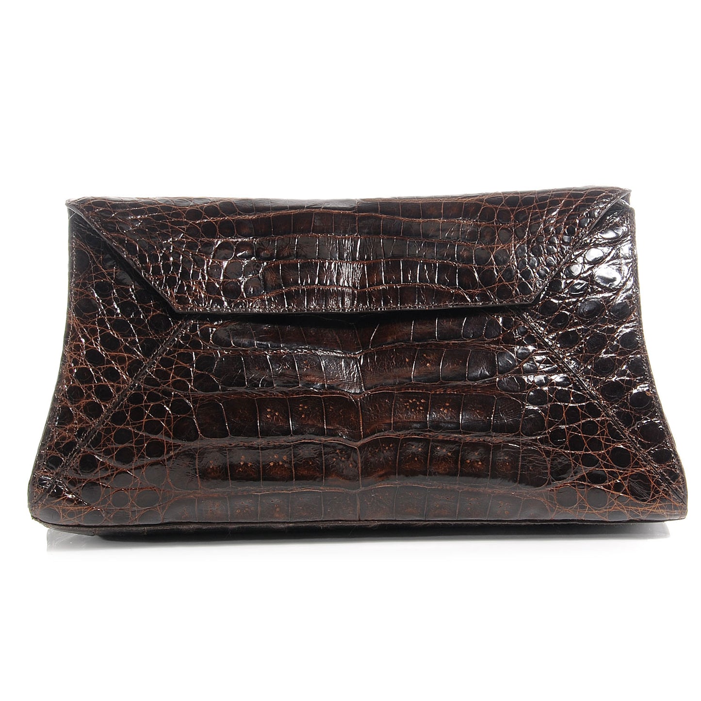 Crocodile Envelope Clutch Brown