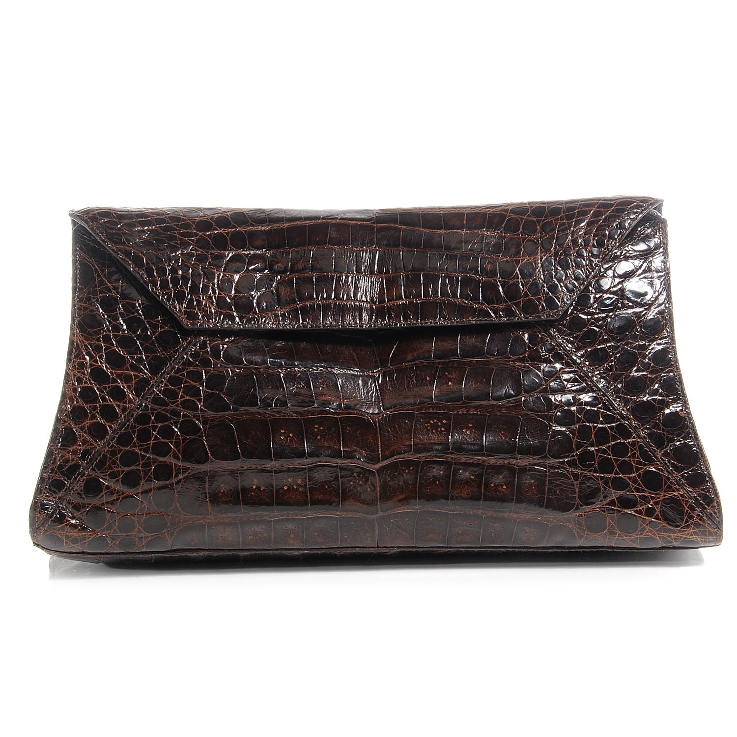 Nancy Gonzalez Crocodile Envelope Clutch Brown 1 of 6