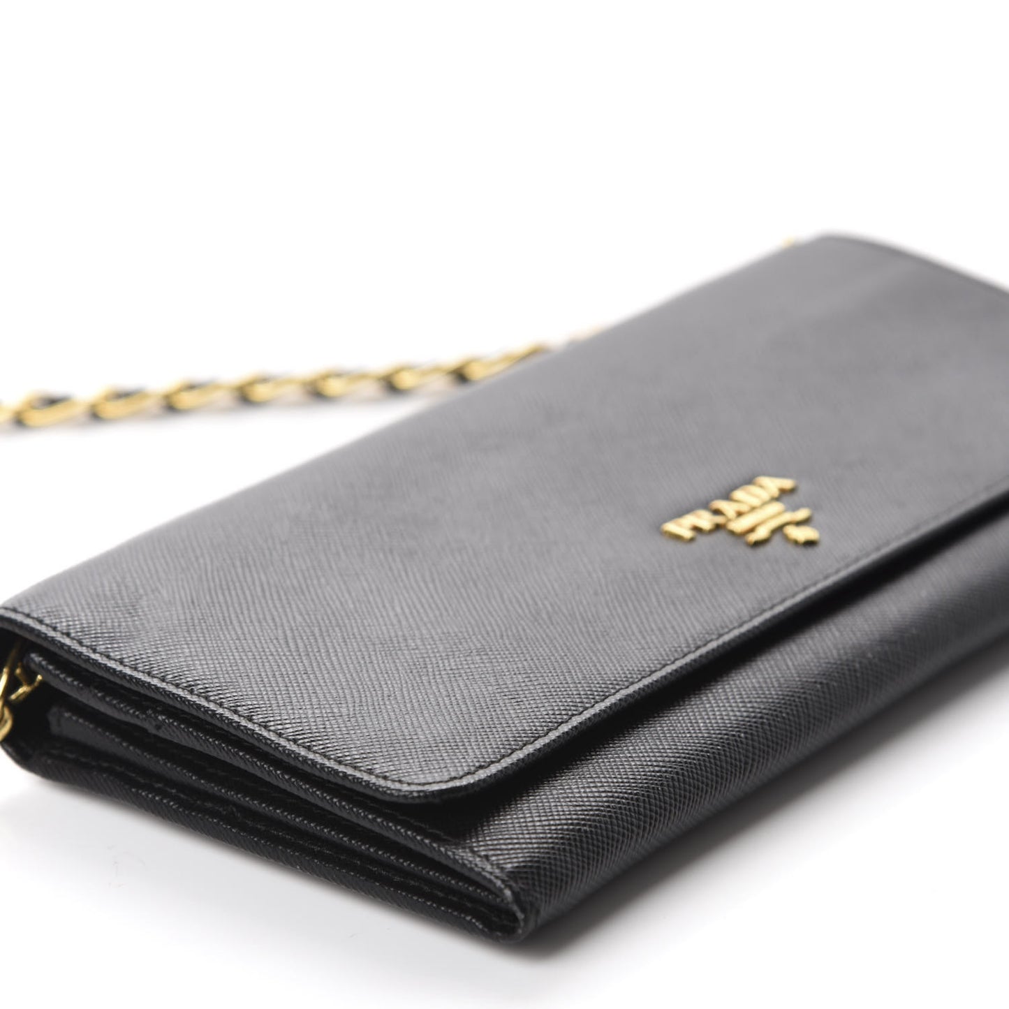Saffiano Metal Oro Chain Wallet Black