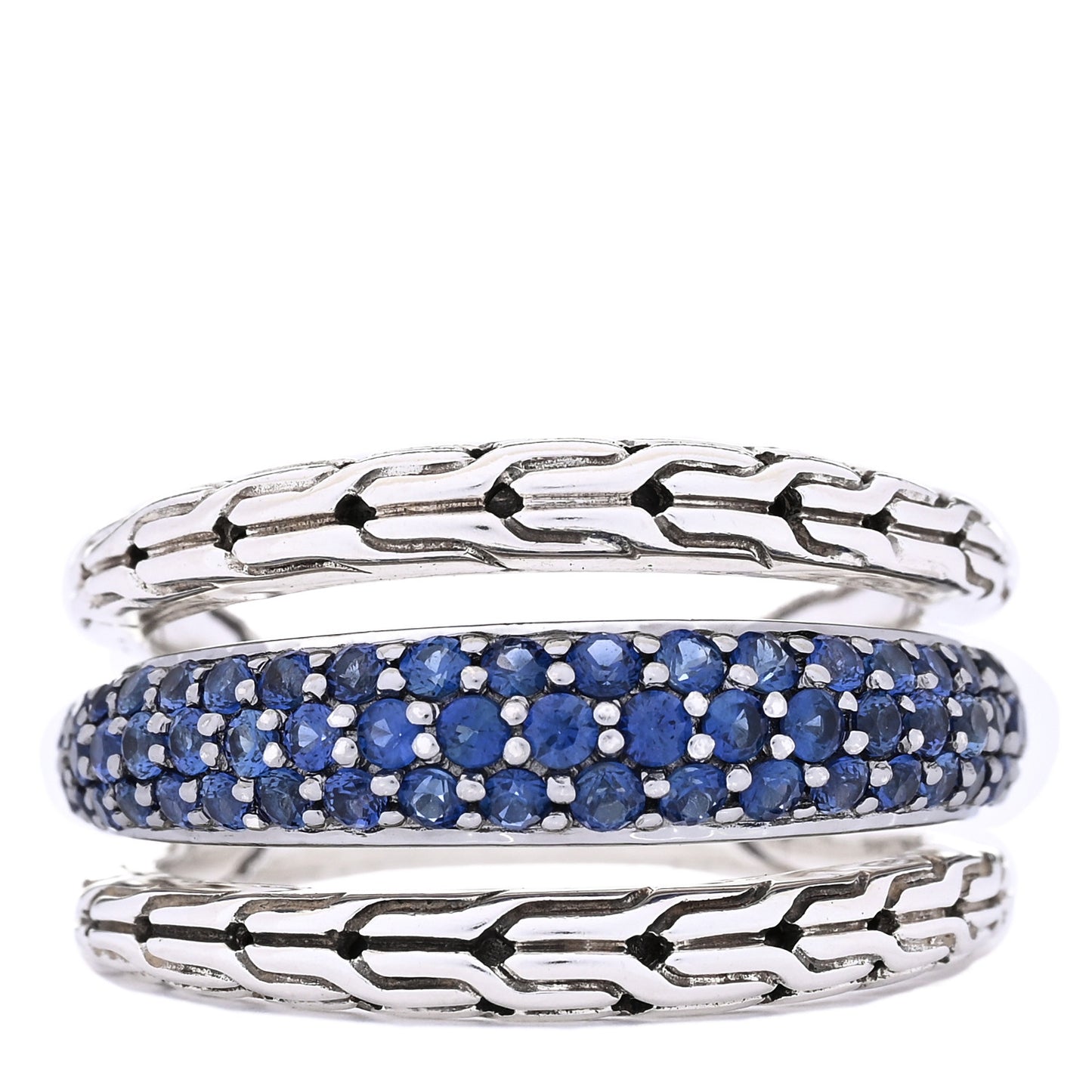 Sterling Silver Blue Sapphire Classic Chain Three Row Ring 54 7