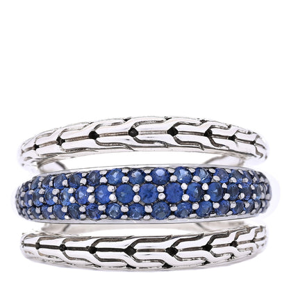 John Hardy Sterling Silver Blue Sapphire Classic Chain Three Row Ring 54 7 1 of 5