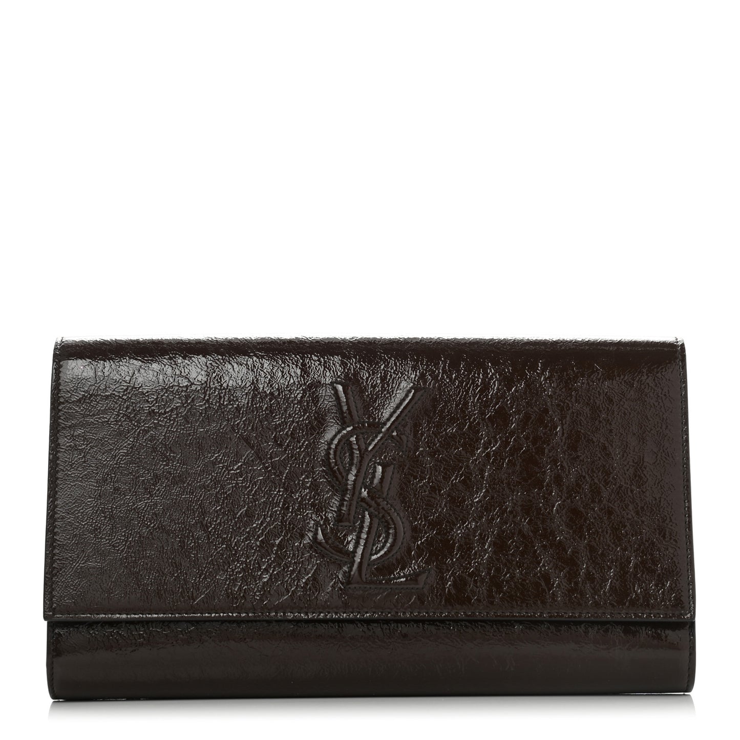 Textured Patent Monogram Large Belle De Jour Clutch Dark Brown