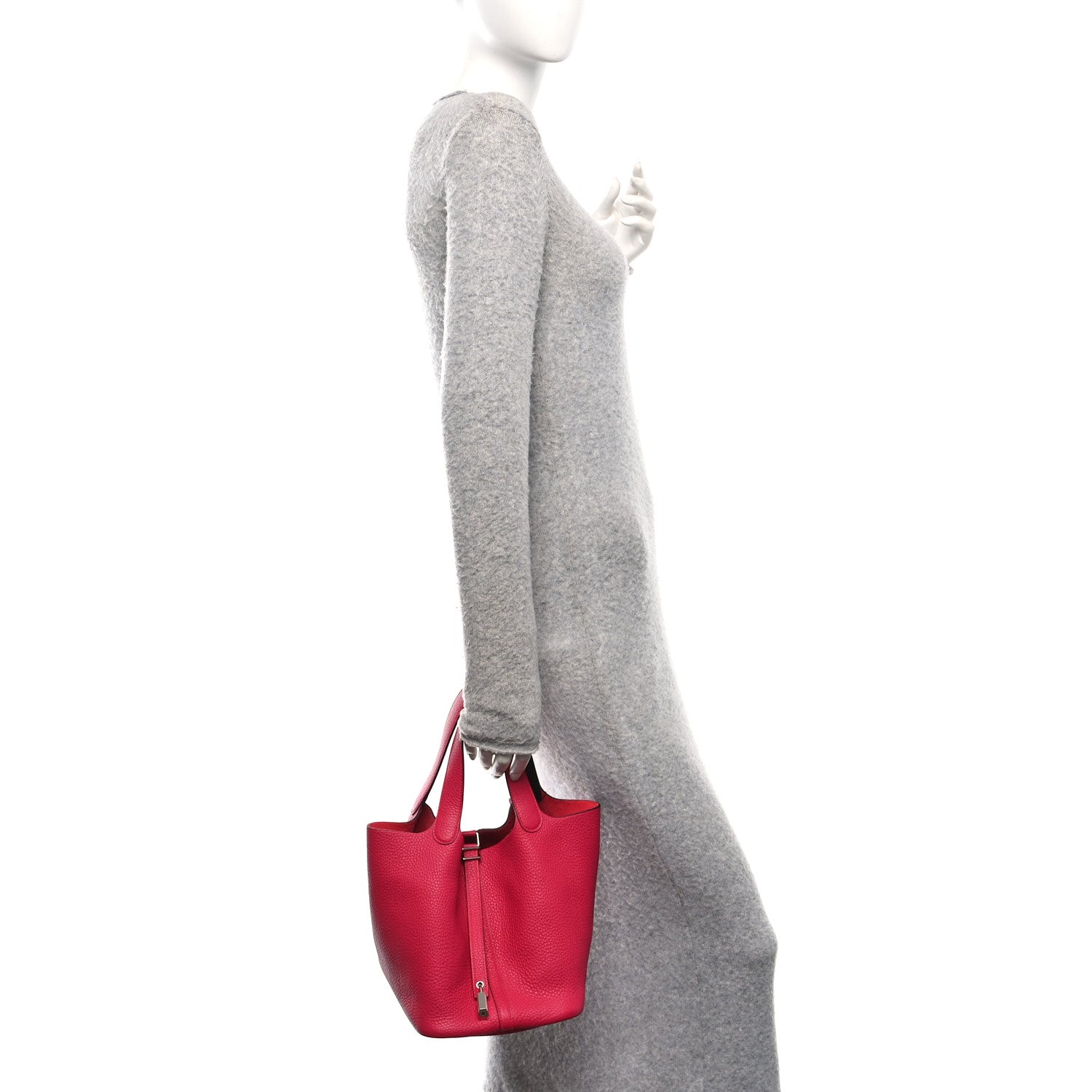 Hermes Taurillon Clemence Swift Eclat Picotin Lock 22 MM Framboise Rouge Sellier 2 of 12