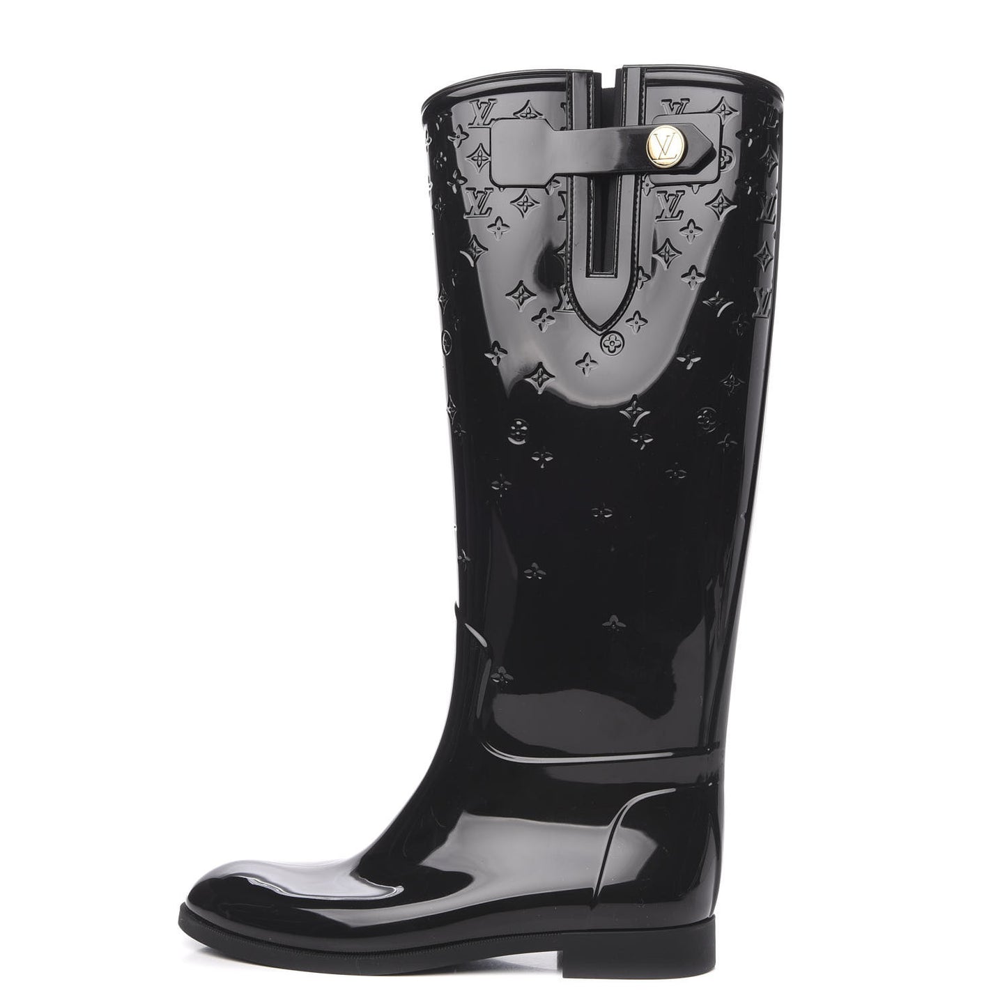 Rubber Embossed Monogram Drops High Rain Boots 39 Black
