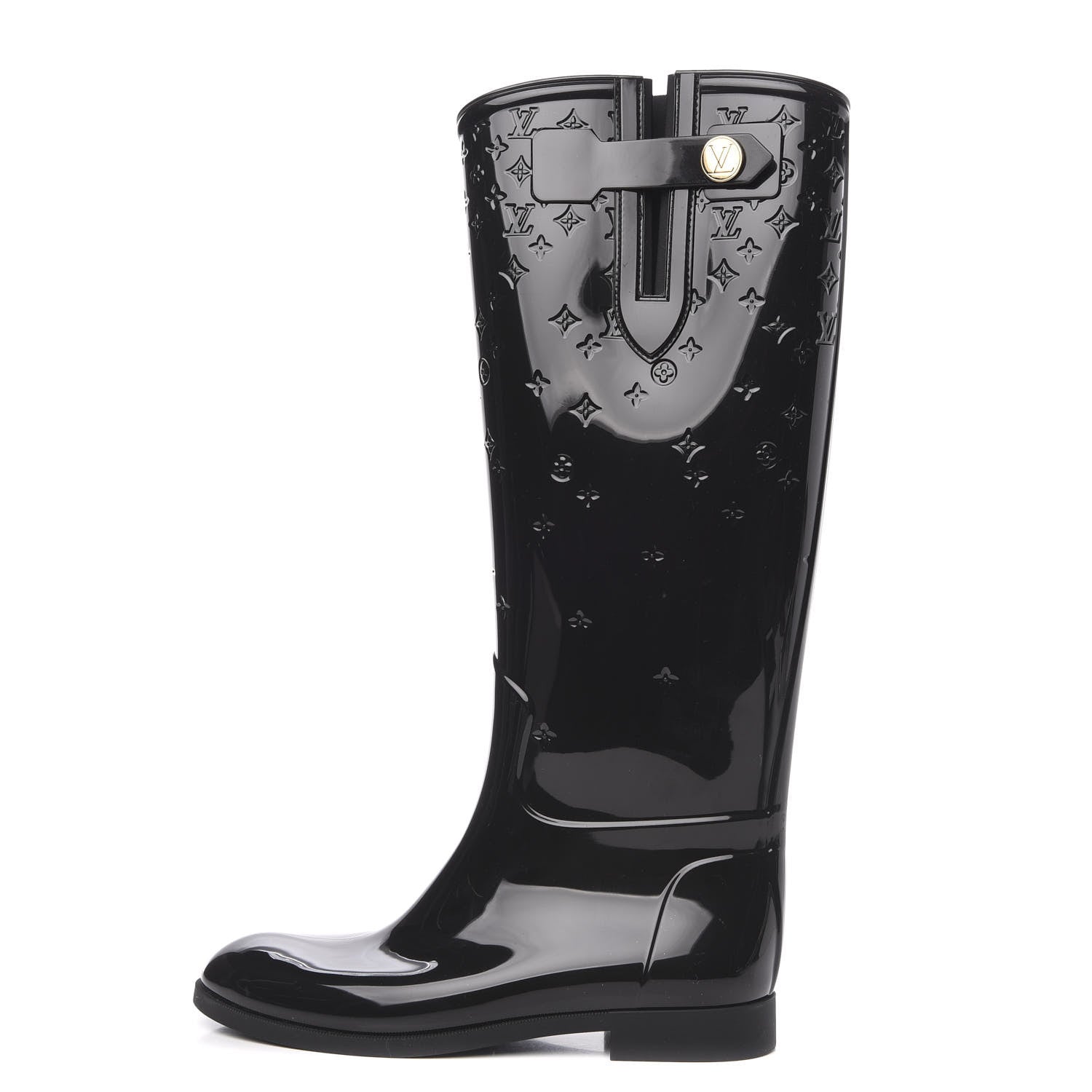 Louis Vuitton Rubber Embossed Monogram Drops High Rain Boots 39 Black 1 of 8