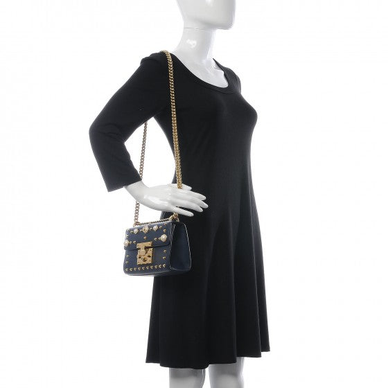Gucci Calfskin Studded Small Padlock Shoulder Bag Blue Agata 2 of 7