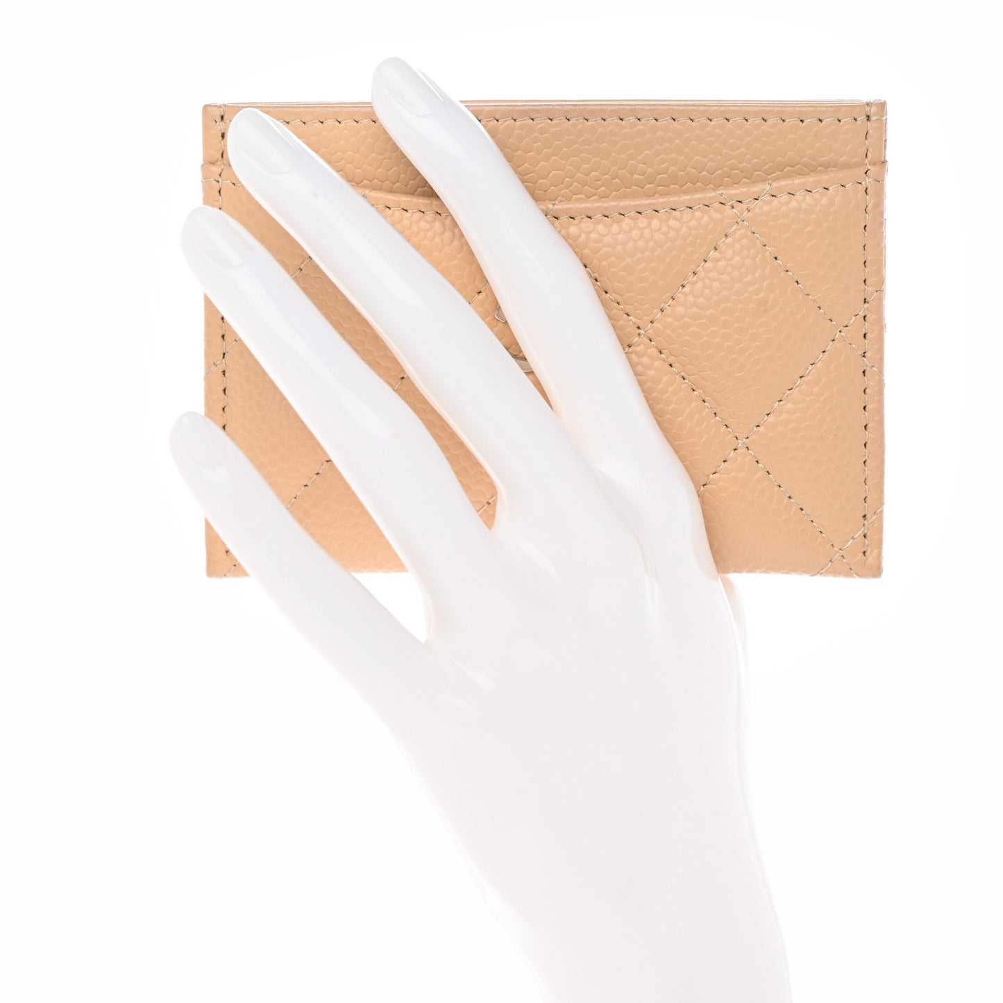 Caviar Quilted Card Holder Beige