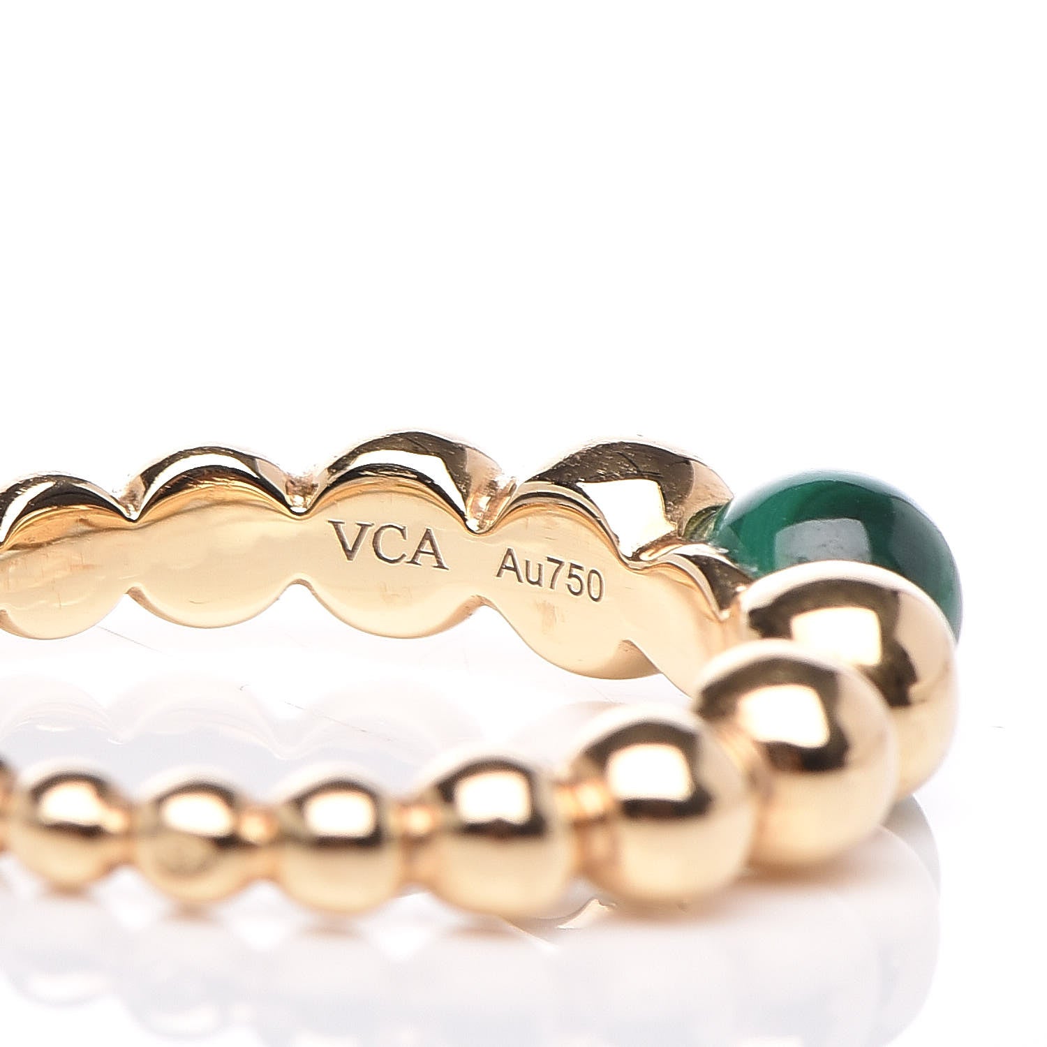 Van Cleef & Arpels 18K Yellow Gold Malachite Perlee Couleurs Variation Ring 53 6.5 5 of 6