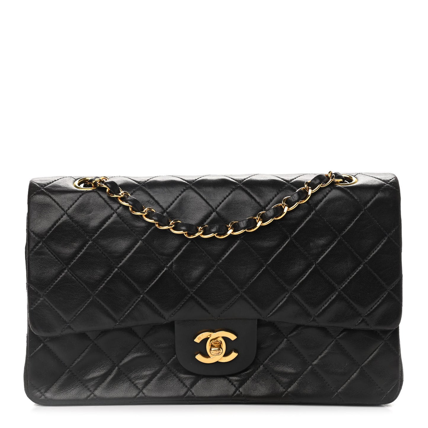 Lambskin Quilted Medium Double Flap Black