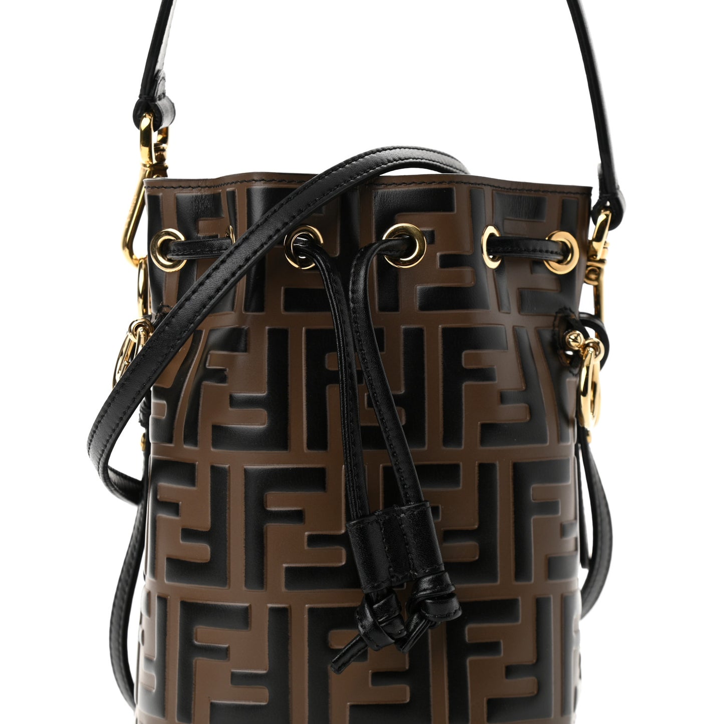Vitello Liberty F is Fendi Bi-Color FF 1974 Embossed Mini Mon Tresor Bucket Bag Maya Black
