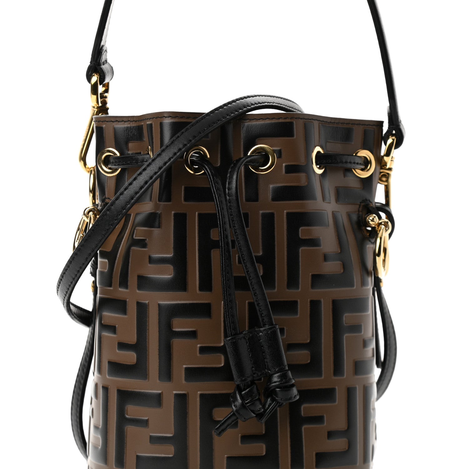 Fendi Vitello Liberty F is Fendi Bi-Color FF 1974 Embossed Mini Mon Tresor Bucket Bag Maya Black 10 of 13