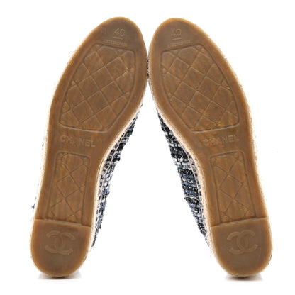 Chanel Metallic Tweed Lambskin CC Espadrilles 40 Blue Black Silver 5 of 9