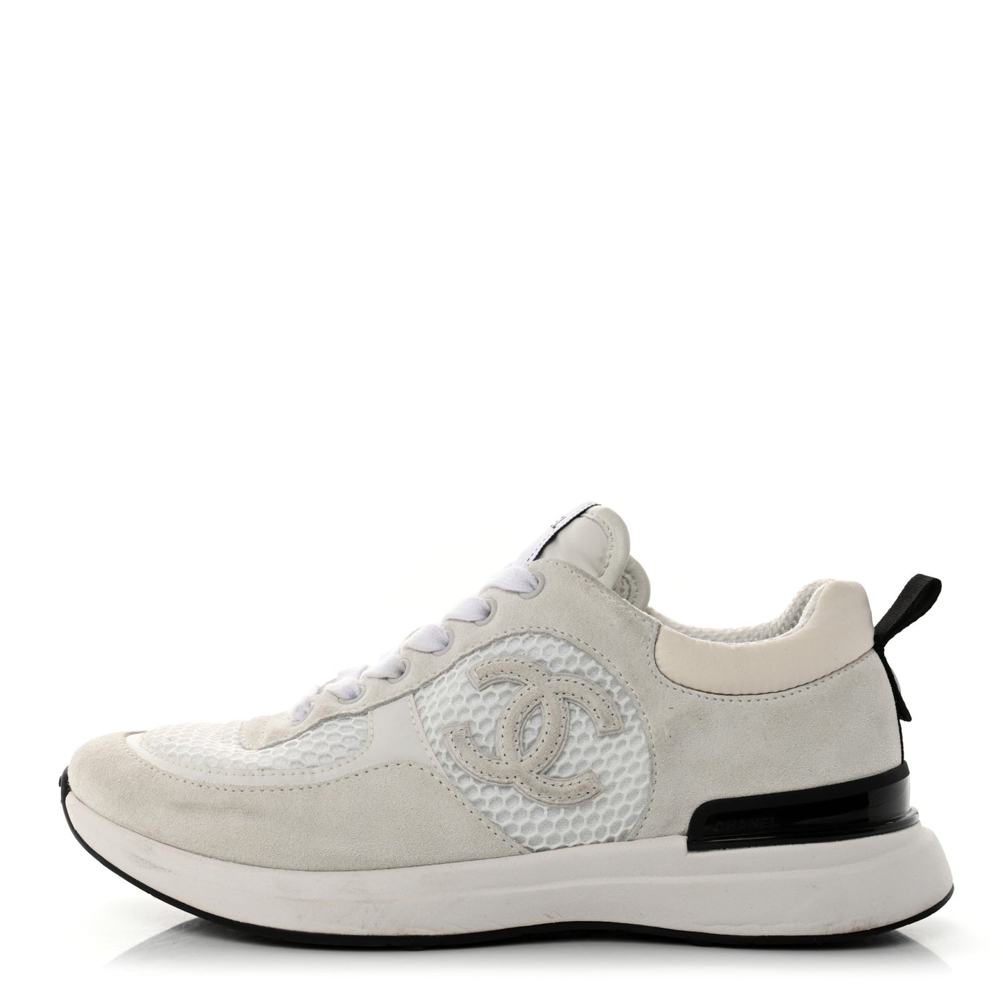 Calfskin Mesh Lycra Suede Womens Logo Sneakers 37.5 White