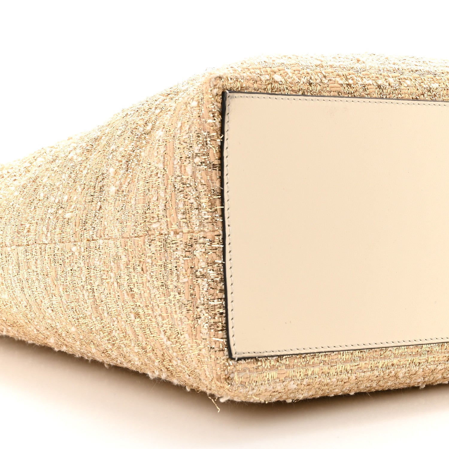 Valentino Garavani Metallic Boucle Raffia Calfskin Rockstud Tote Bag White Ivory Gold 8 of 9