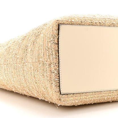 Valentino Garavani Metallic Boucle Raffia Calfskin Rockstud Tote Bag White Ivory Gold 8 of 9