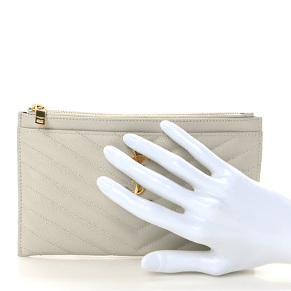 Saint Laurent Grain De Poudre Chevron Monogram Bill Pouch Crema Soft 2 of 9