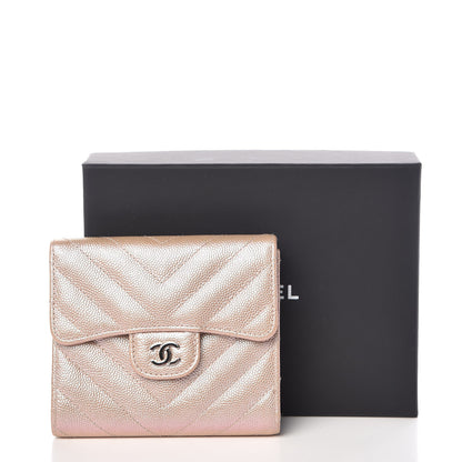 Chanel Metallic Caviar Chevron Quilted Compact Flap Wallet Light Gold 10 of 10