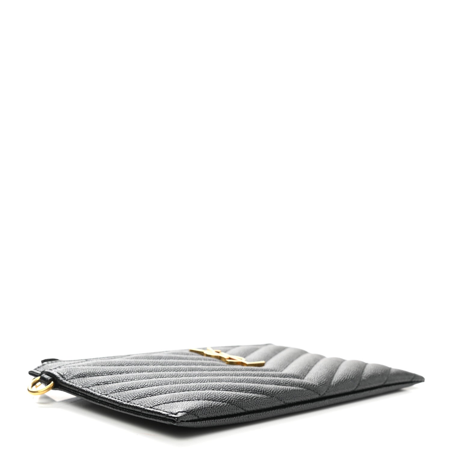 Saint Laurent Grain De Poudre Chevron Monogram Large Bill Pouch Black 4 of 8