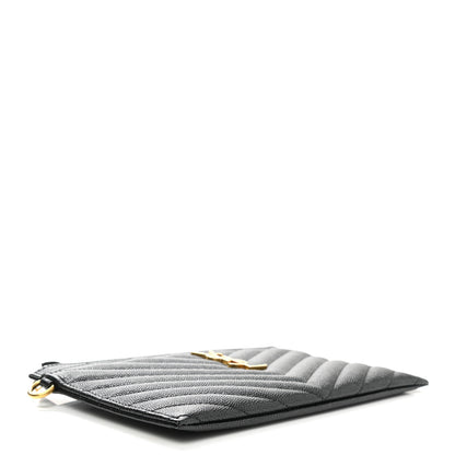 Saint Laurent Grain De Poudre Chevron Monogram Large Bill Pouch Black 4 of 8