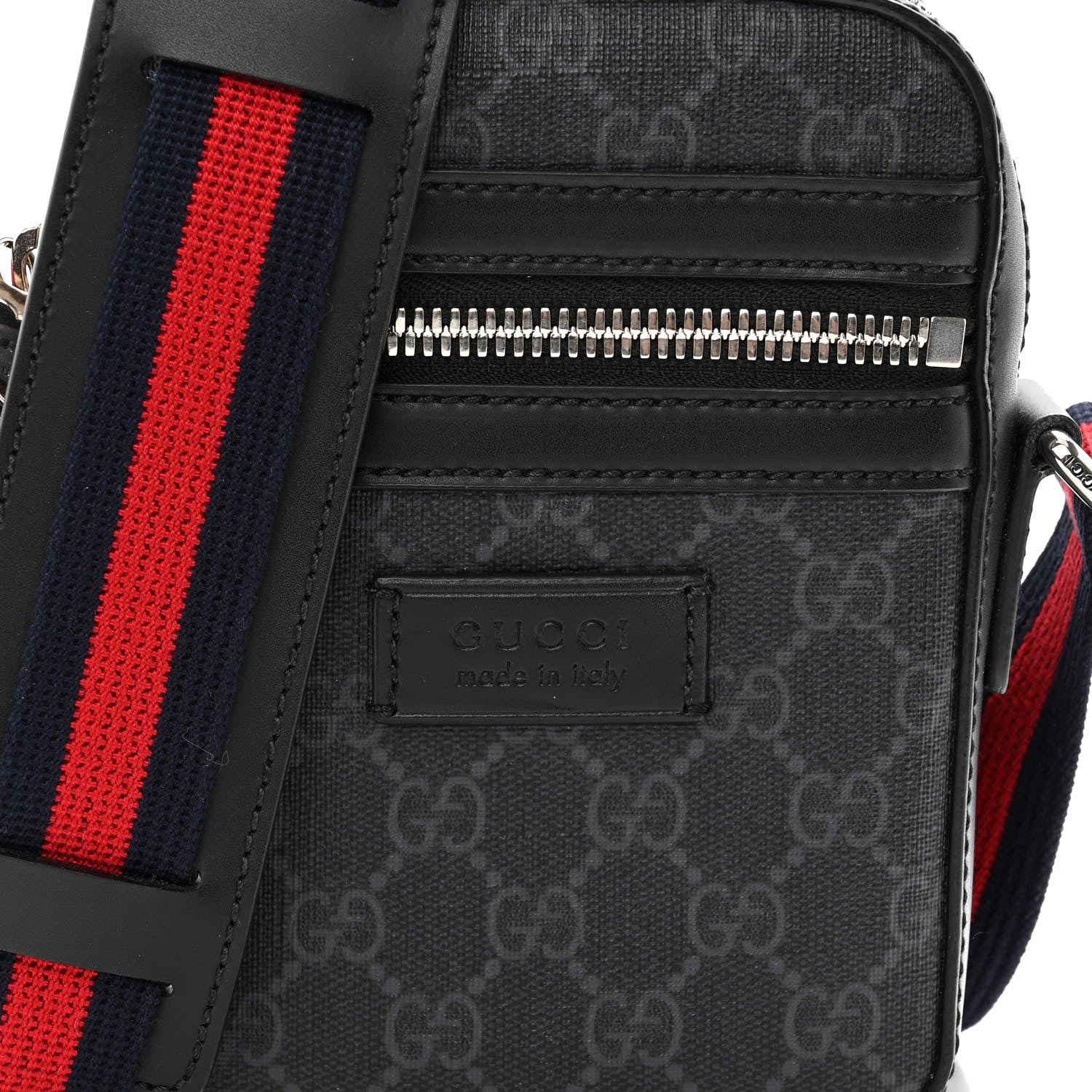 Gucci GG Supreme Monogram Appia Calfskin Web Small Camera Messenger Bag Black Grey 7 of 9