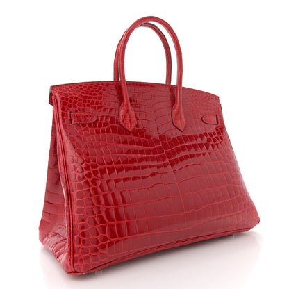Hermes Shiny Porosus Crocodile Birkin 35 Rouge Casaque 3 of 11