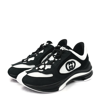Gucci Technical Knit Fabric Suede Calfskin Mens Gucci Run Sneakers 8 Black White 3 of 7