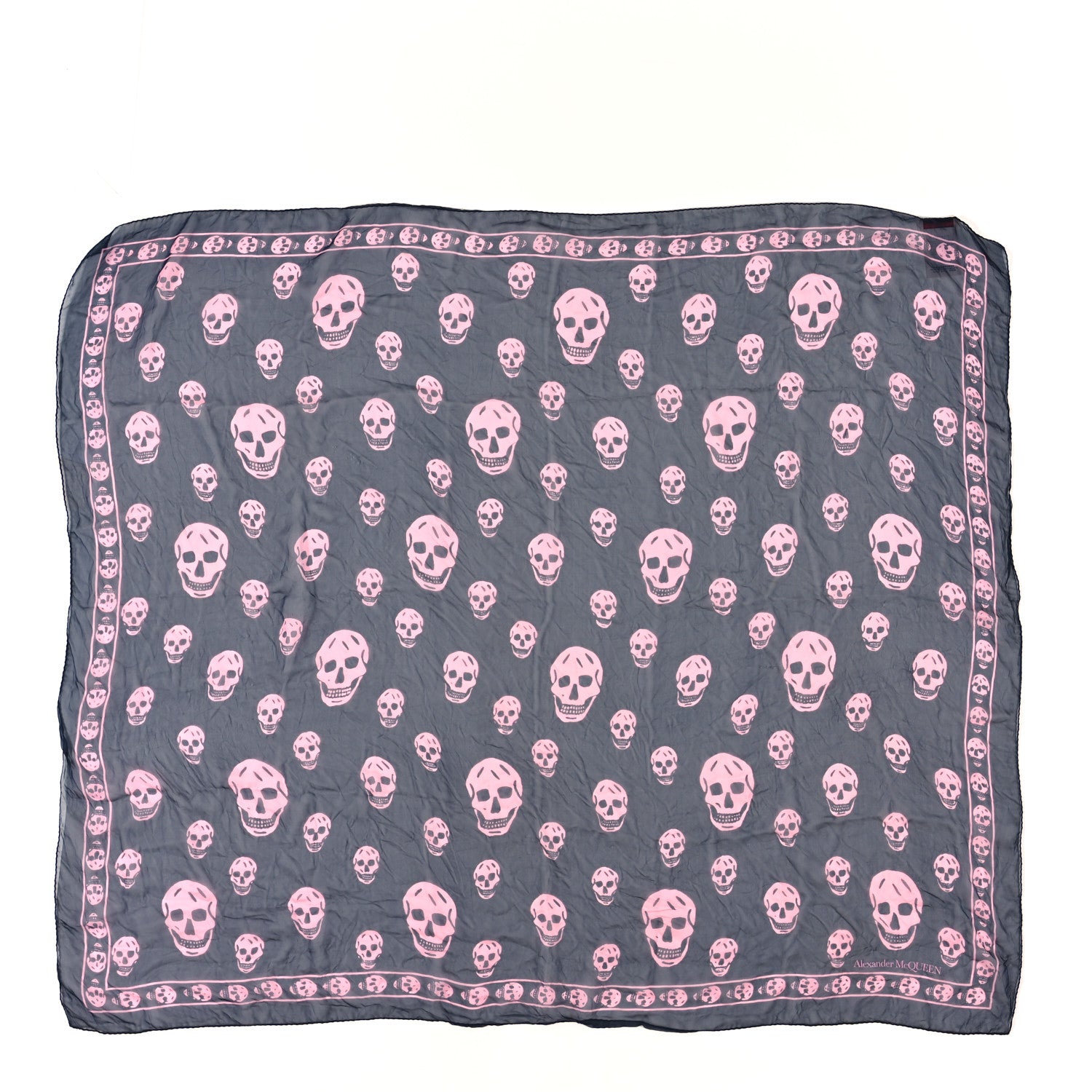 Alexander McQueen Silk Chiffon Skull Scarf Navy Pink 1 of 3