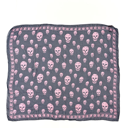 Alexander McQueen Silk Chiffon Skull Scarf Navy Pink 1 of 3