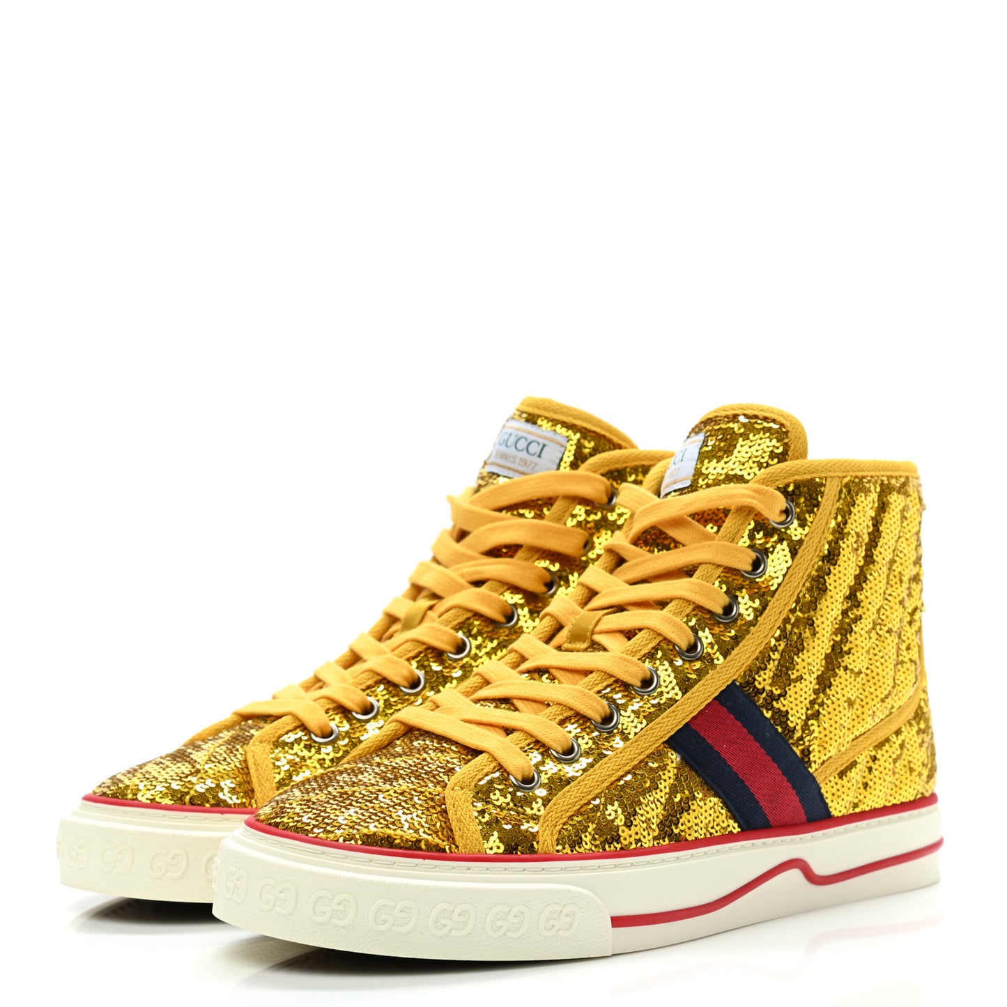 Sequin Web Matelasse Womens 1977 Tennis High Top Sneakers 38 Gold Yellow