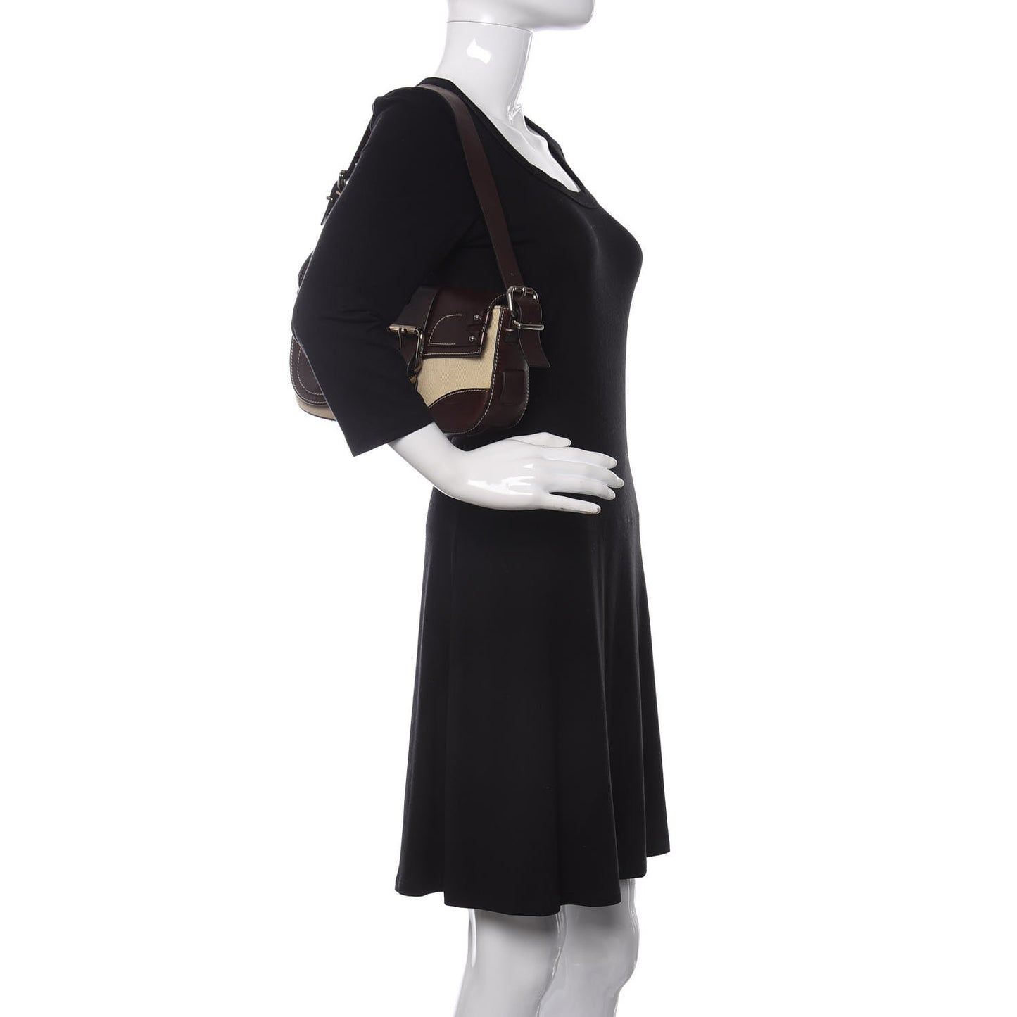 Canvas Calfskin Flap Bag Panna Caffe