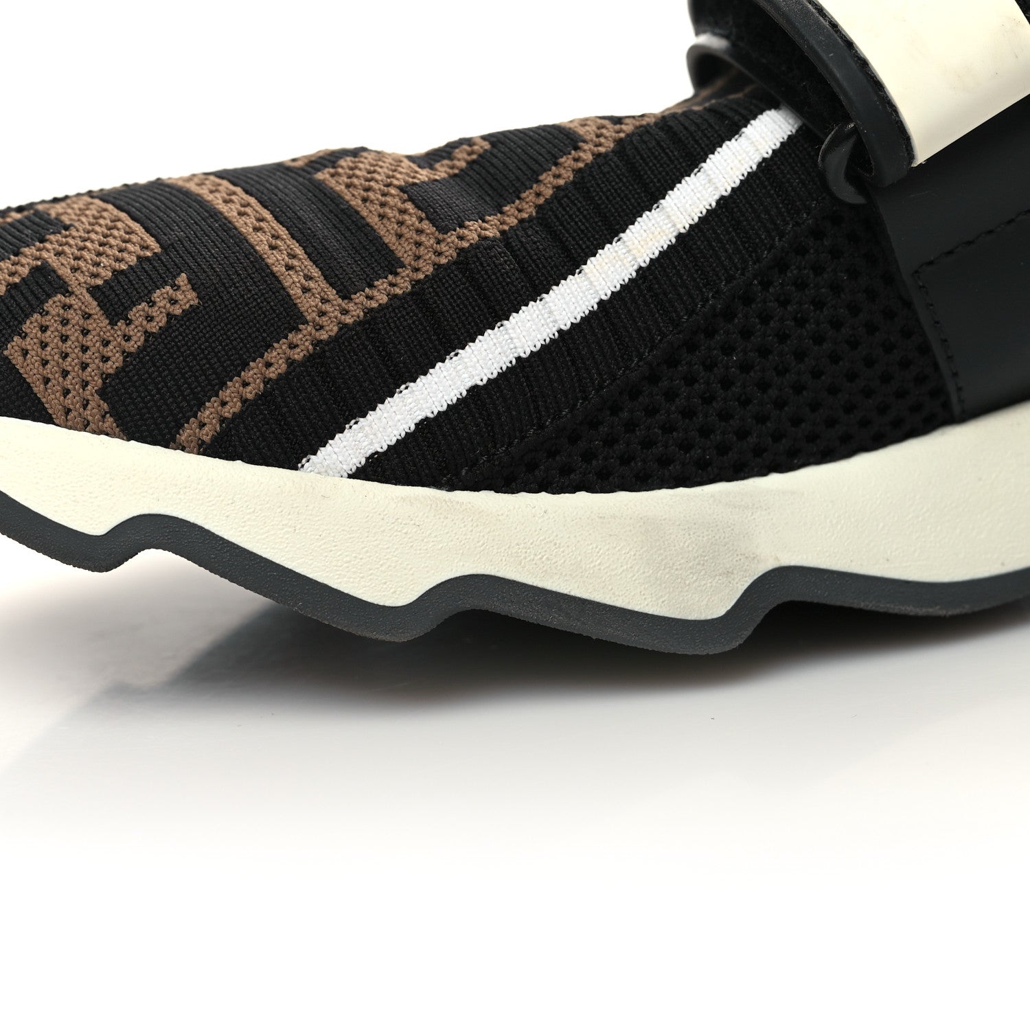 Fendi Stretch Yarn FF Stiff Band Rockoko Sneakers 39.5 Black White Tobacco 10 of 10