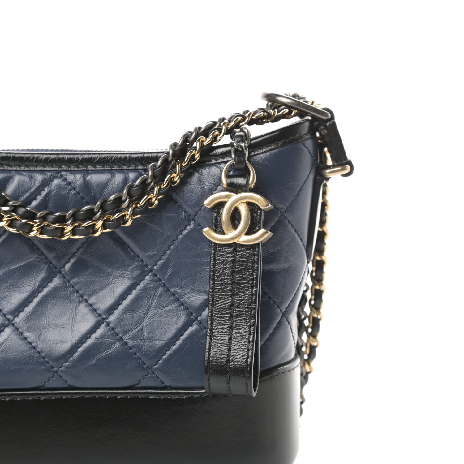 Chanel Aged Calfskin Quilted Small Gabrielle Hobo Navy Black 8 of 13