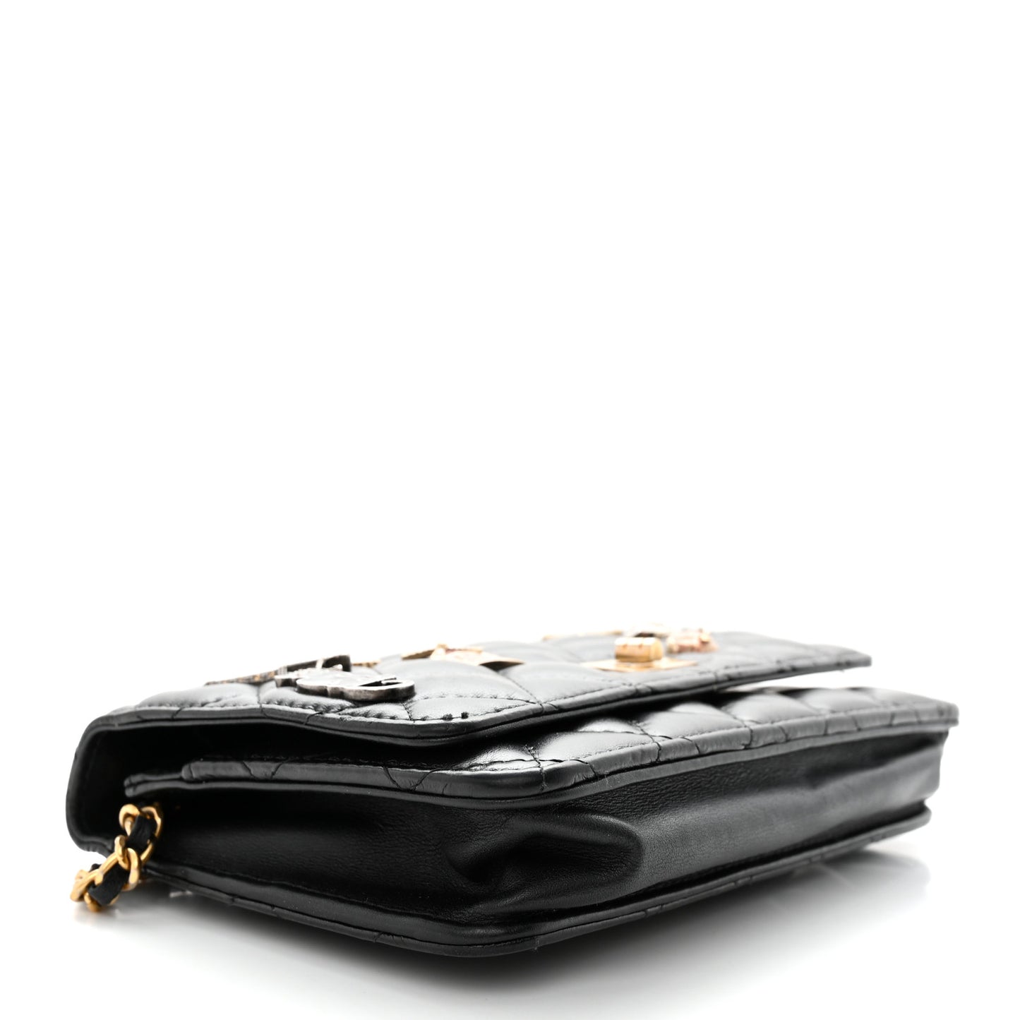 Aged Calfskin Quilted Lucky Charms 2.55 Reissue Wallet On Chain WOC Black