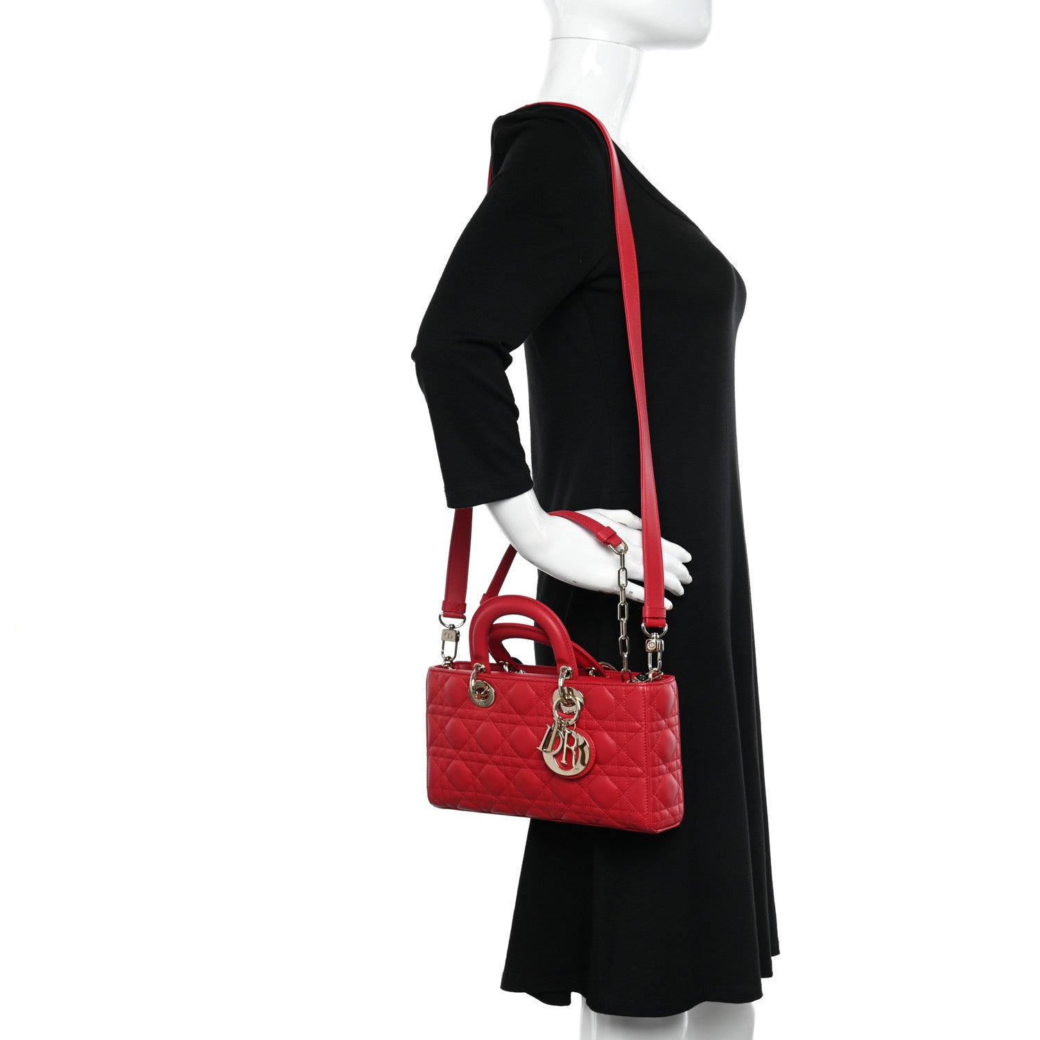 Christian Dior Lambskin Cannage Medium Lady D-Joy Red 3 of 11