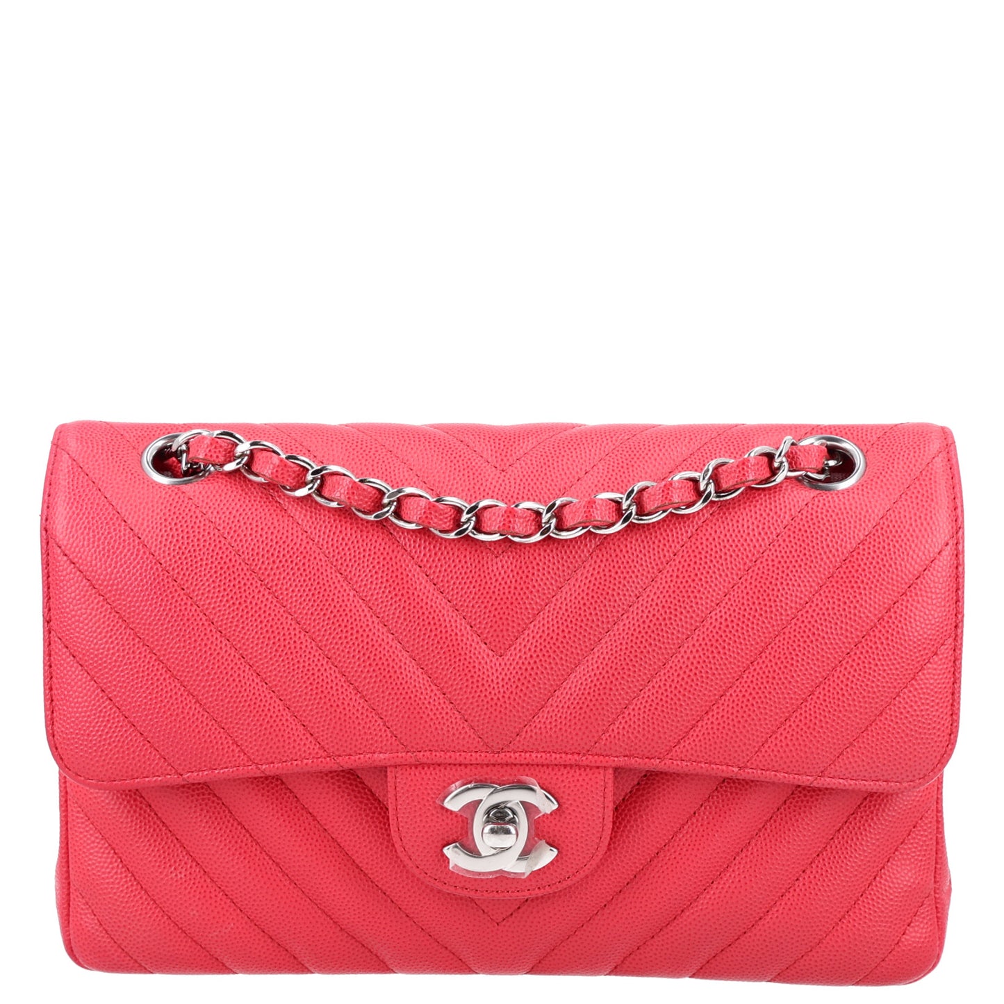 Caviar Chevron Quilted Small Double Flap Dark Pink