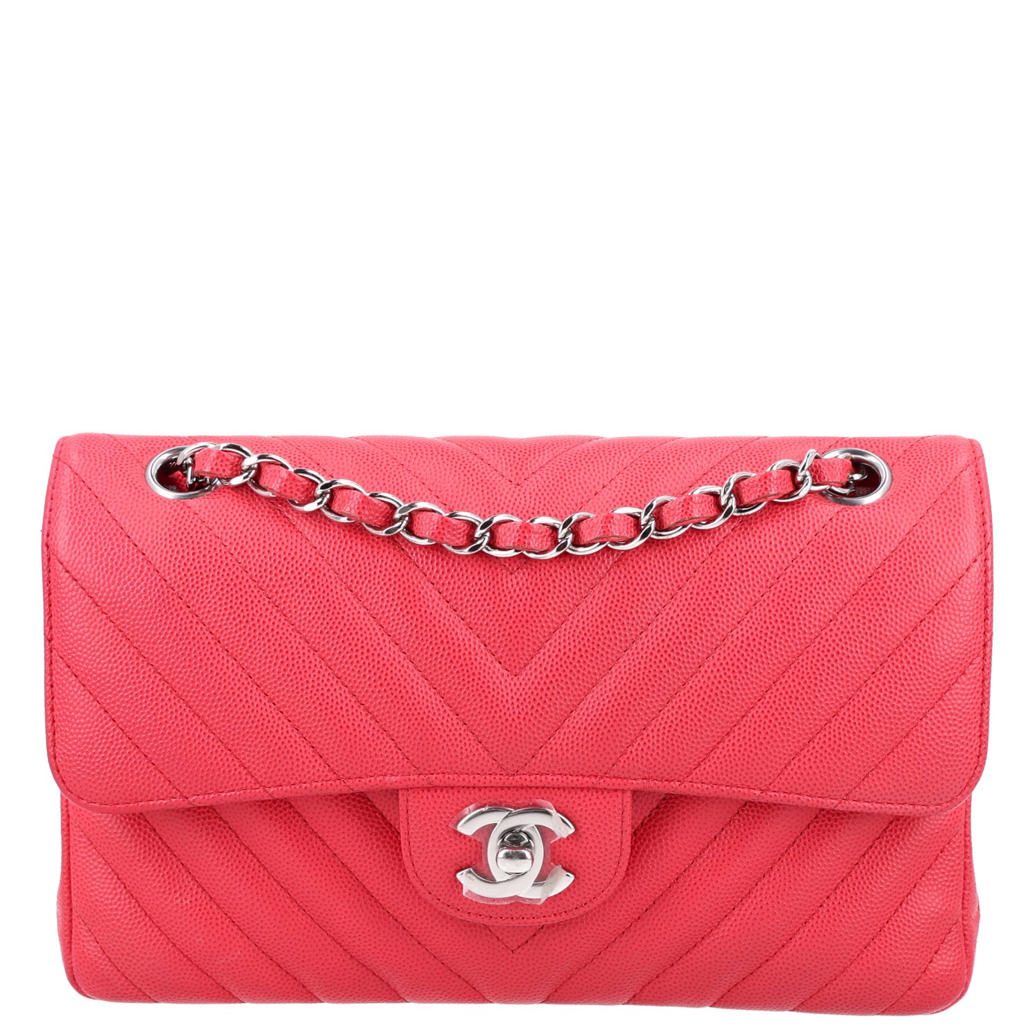 Chanel Caviar Chevron Quilted Small Double Flap Dark Pink 1 of 10