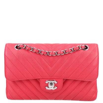 Chanel Caviar Chevron Quilted Small Double Flap Dark Pink 1 of 10