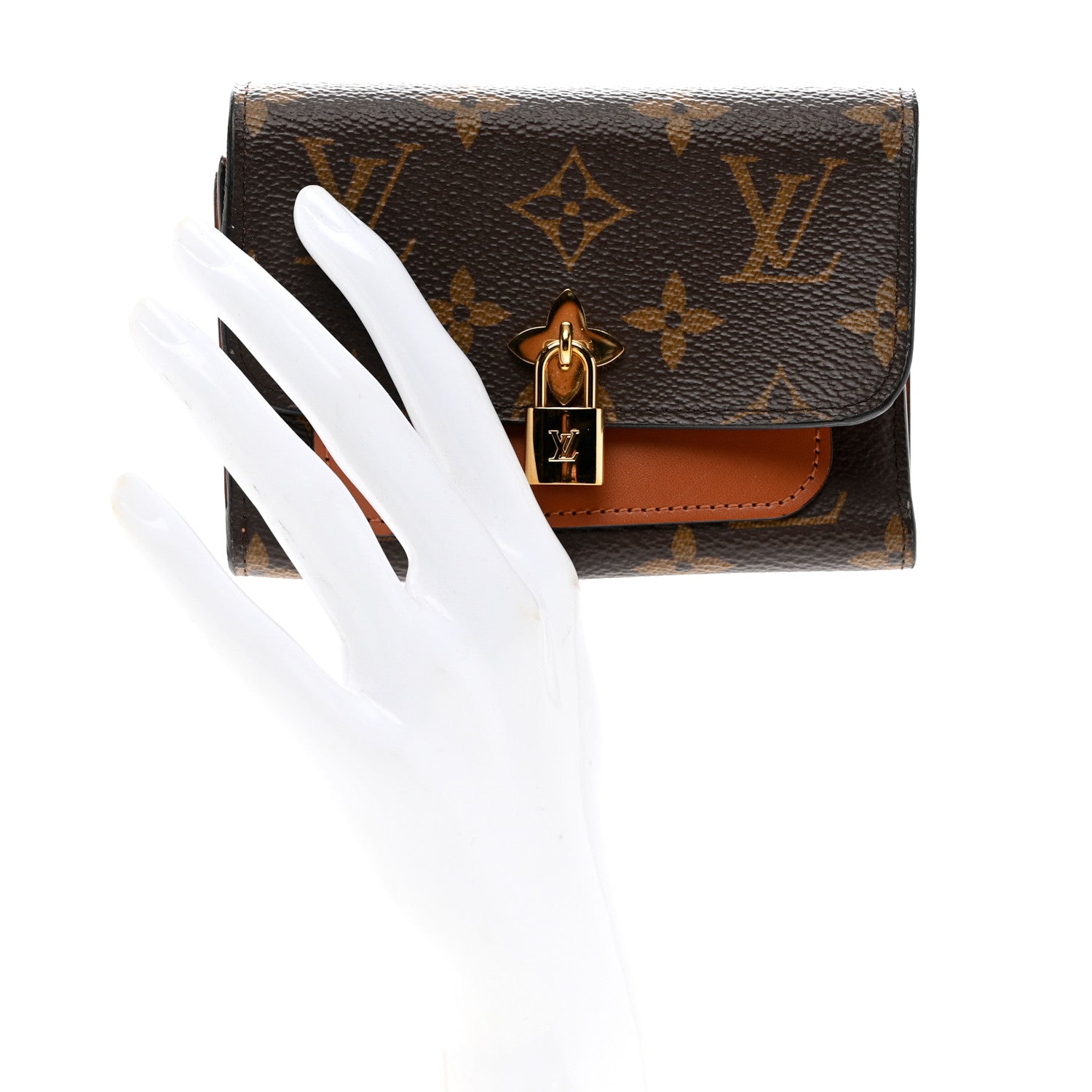 Louis Vuitton Monogram Flower Lock Compact Wallet Caramel 2 of 7