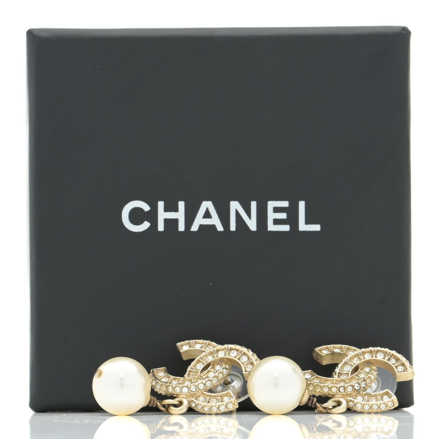 Crystal Pearl CC Drop Earrings Gold