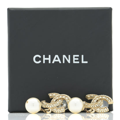 Chanel Crystal Pearl CC Drop Earrings Gold 5 of 6