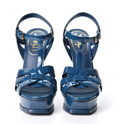 Saint Laurent Patent Tribute 75 Platform Sandals 36 Blue 2 of 9