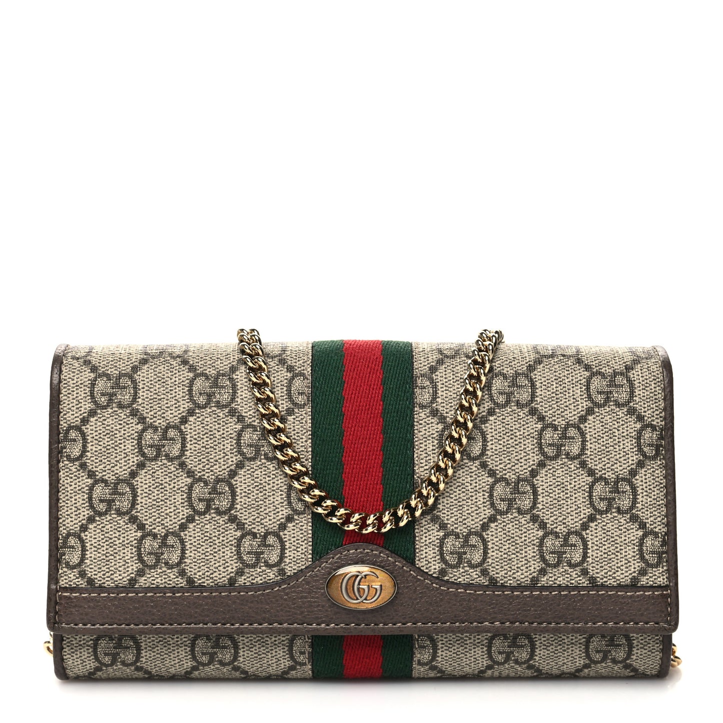 GG Supreme Monogram Web Ophidia Wallet On Chain Brown