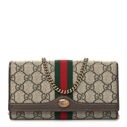 Gucci GG Supreme Monogram Web Ophidia Wallet On Chain Brown 1 of 11