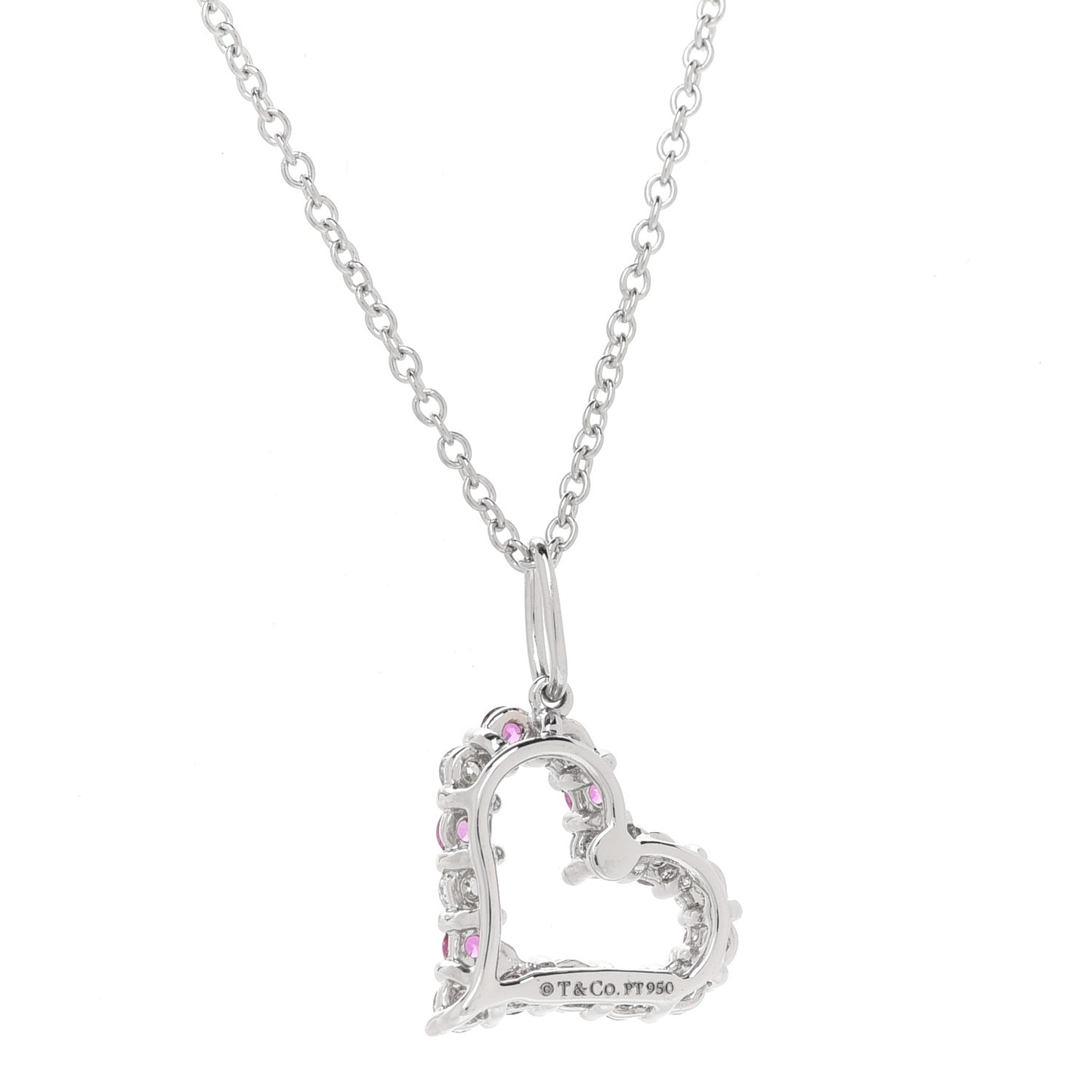 Platinum Diamond Pink Sapphire Mini Heart Pendant Necklace