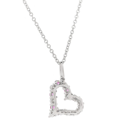 Tiffany Platinum Diamond Pink Sapphire Mini Heart Pendant Necklace 6 of 7